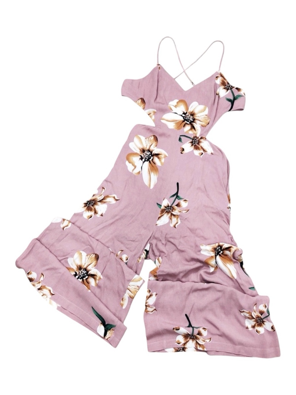 Floral Jumpsuit Open Tie Back Cropped Mauve